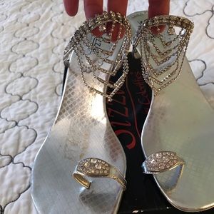 Snazzy silver and rhinestone sandals